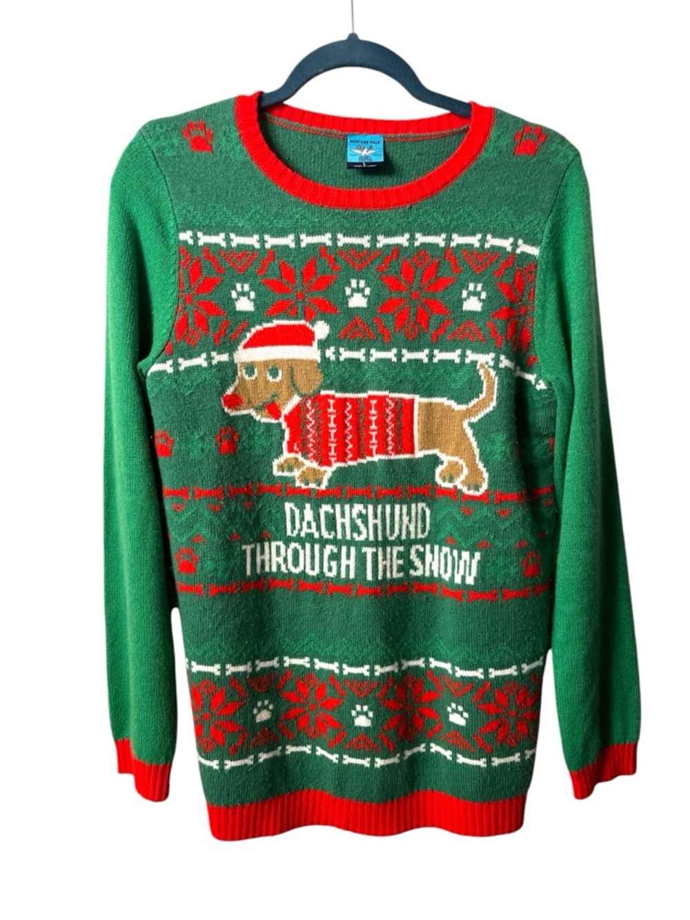 Norther Pole Dachshund Through The Snow Christmas Sweater Size Large